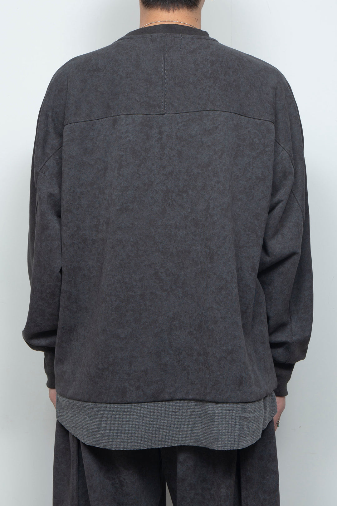 Batik-Dyed Thermal Layered Split Raglan Pullover CHARCOAL