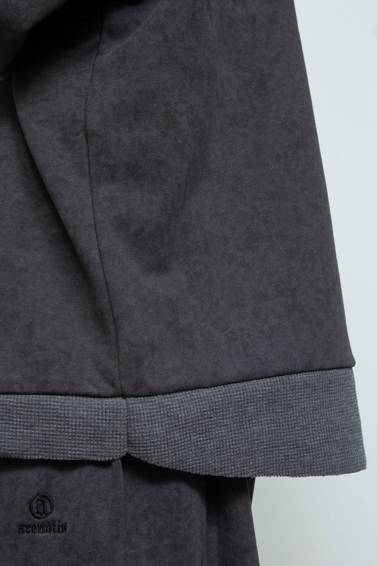Batik-Dyed Thermal Layered Split Raglan Pullover CHARCOAL