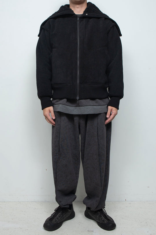 Corduroy Boa Mouton Reversible Split-Hoodie BLACK
