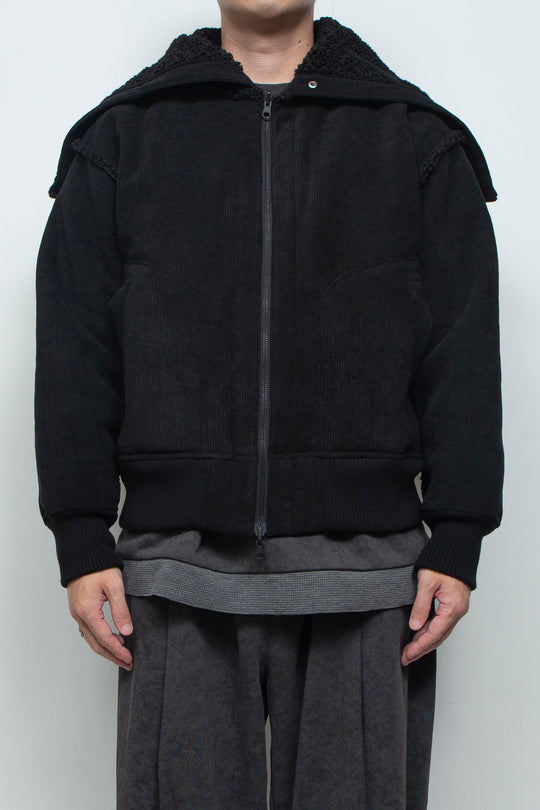 Corduroy Boa Mouton Reversible Split-Hoodie BLACK