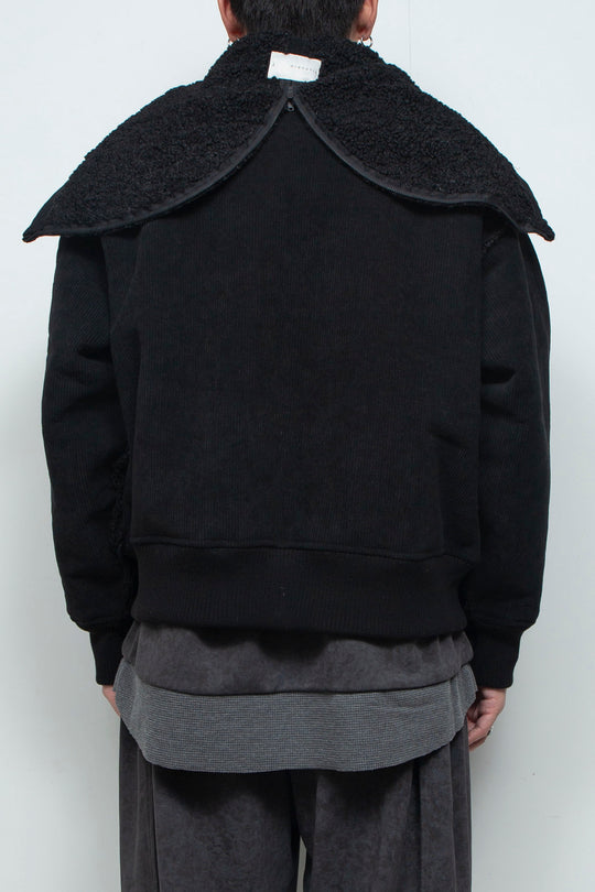 Corduroy Boa Mouton Reversible Split-Hoodie BLACK
