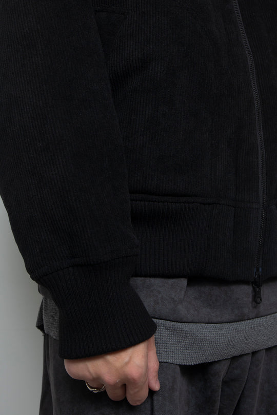 Corduroy Boa Mouton Reversible Split-Hoodie BLACK