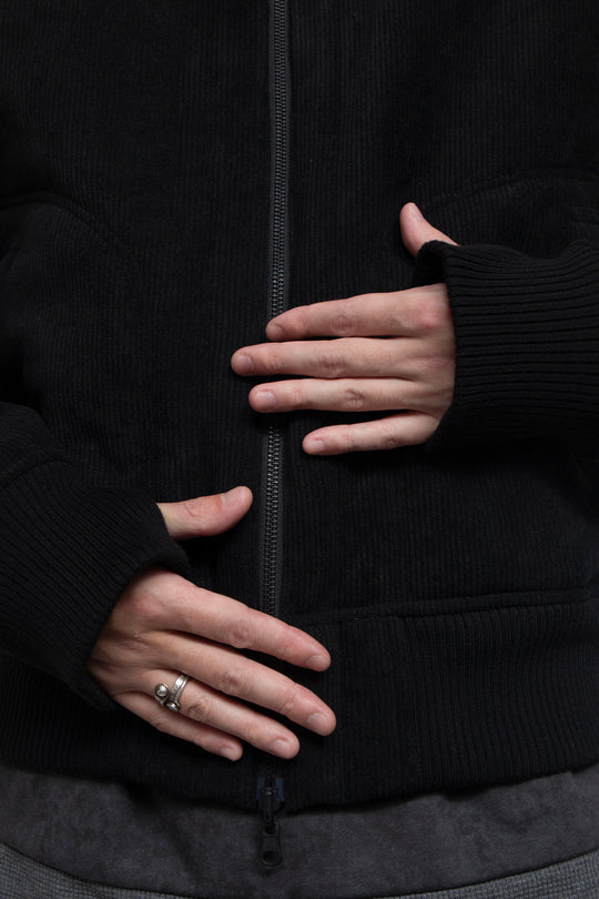 Corduroy Boa Mouton Reversible Split-Hoodie BLACK