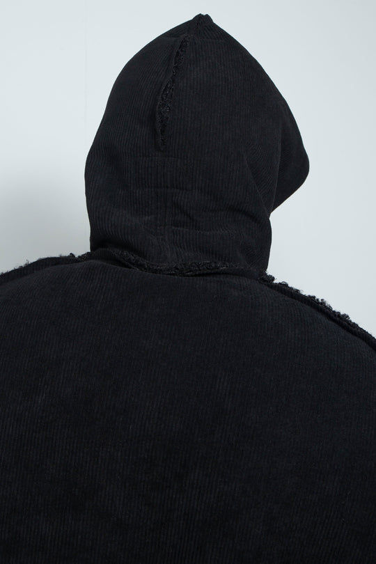 Corduroy Boa Mouton Reversible Split-Hoodie BLACK