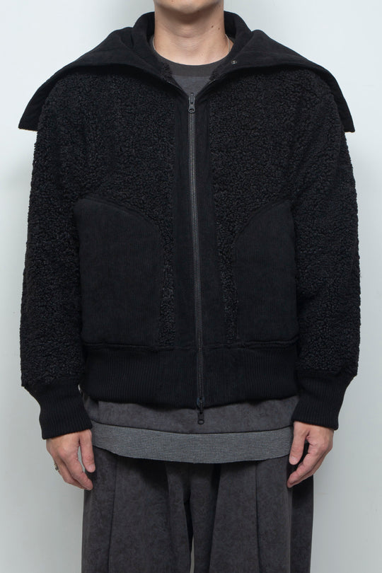 Corduroy Boa Mouton Reversible Split-Hoodie BLACK
