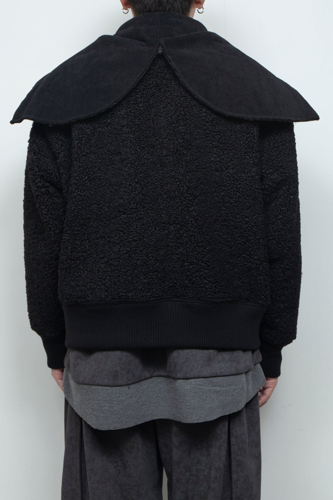 Corduroy Boa Mouton Reversible Split-Hoodie BLACK