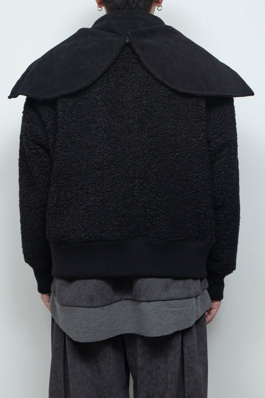 Corduroy Boa Mouton Reversible Split-Hoodie BLACK