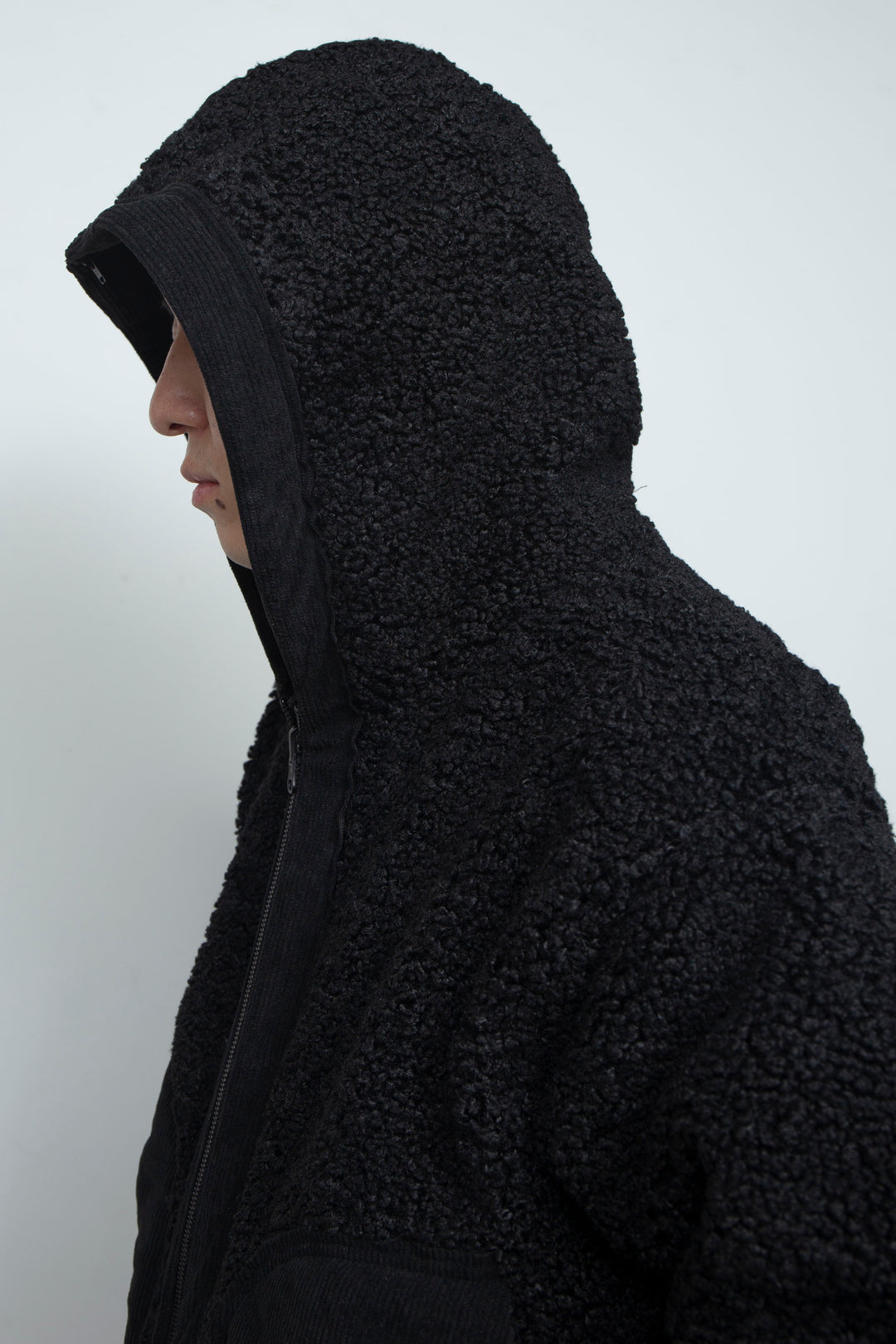Corduroy Boa Mouton Reversible Split-Hoodie BLACK