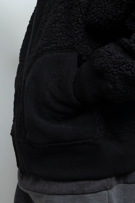 Corduroy Boa Mouton Reversible Split-Hoodie BLACK