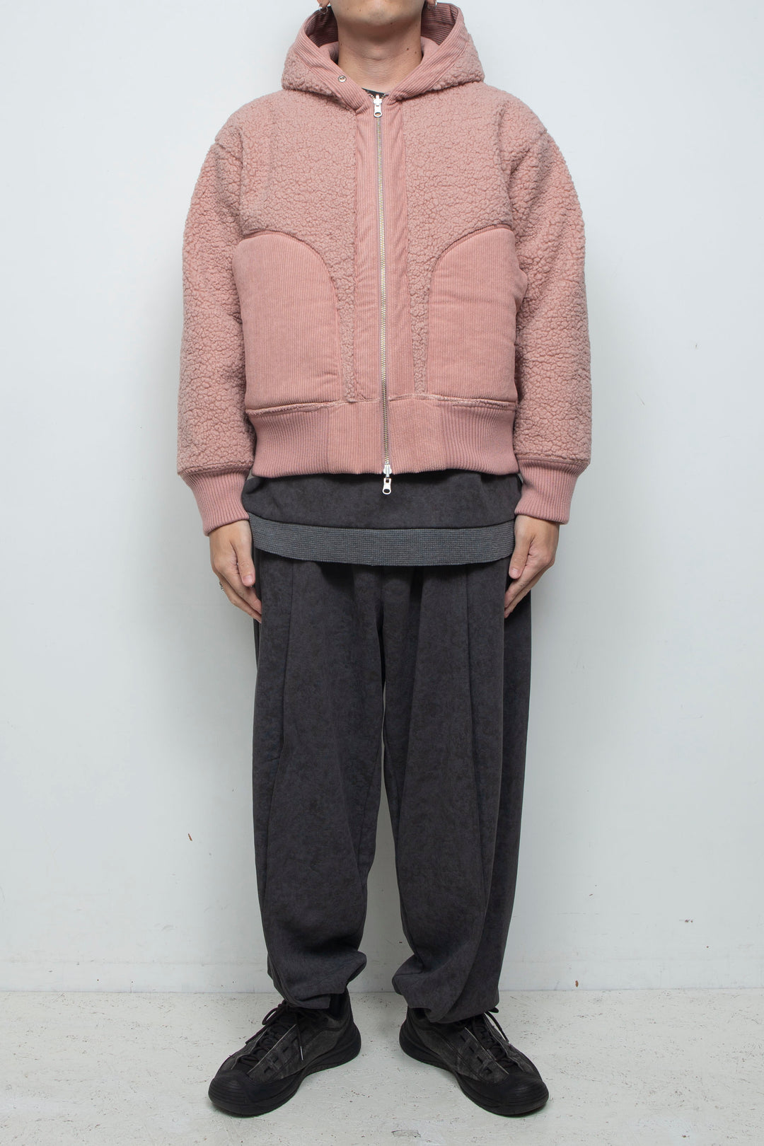 Corduroy Boa Mouton Reversible Split-Hoodie PINK