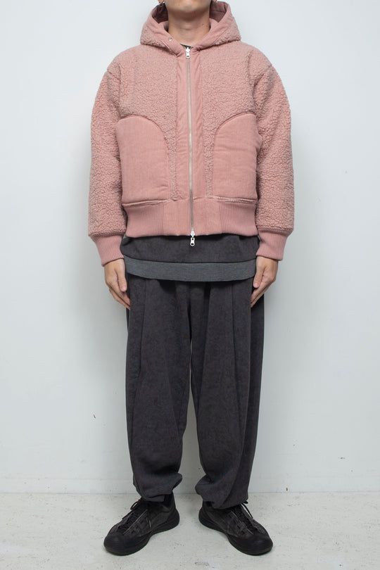 Corduroy Boa Mouton Reversible Split-Hoodie PINK