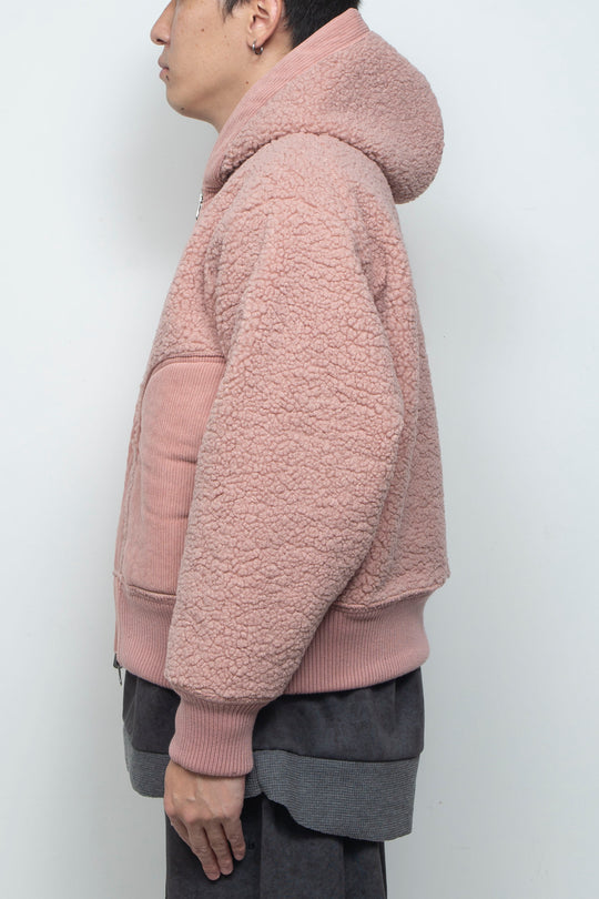 Corduroy Boa Mouton Reversible Split-Hoodie PINK