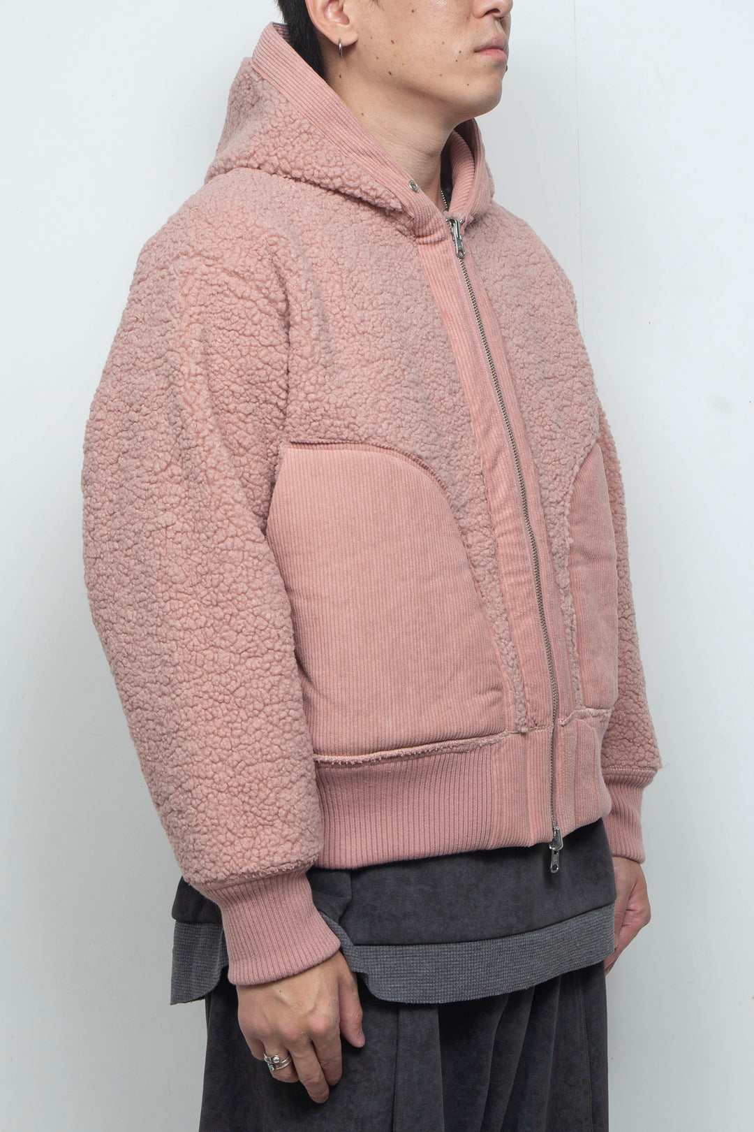 Corduroy Boa Mouton Reversible Split-Hoodie PINK