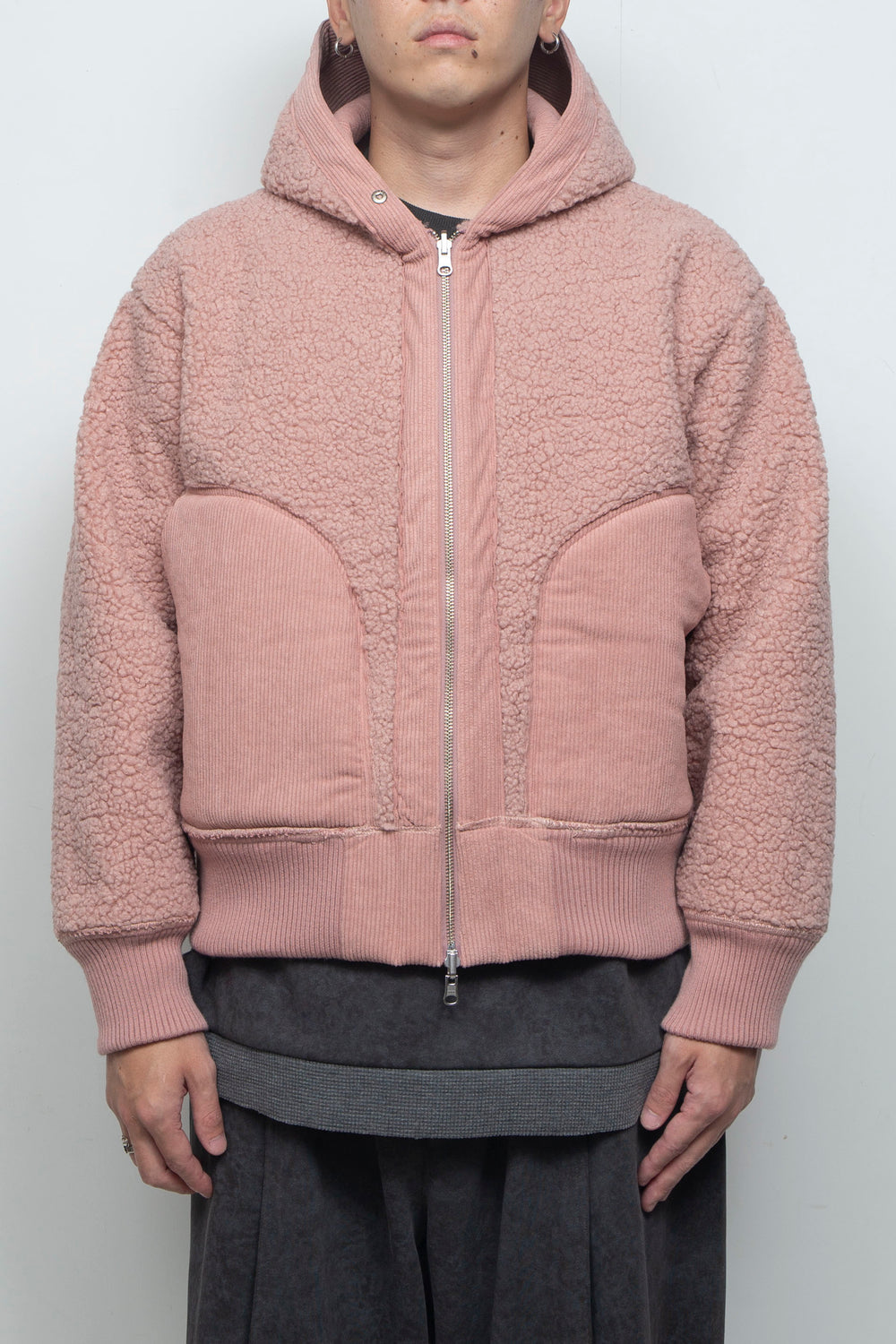 Corduroy Boa Mouton Reversible Split-Hoodie PINK