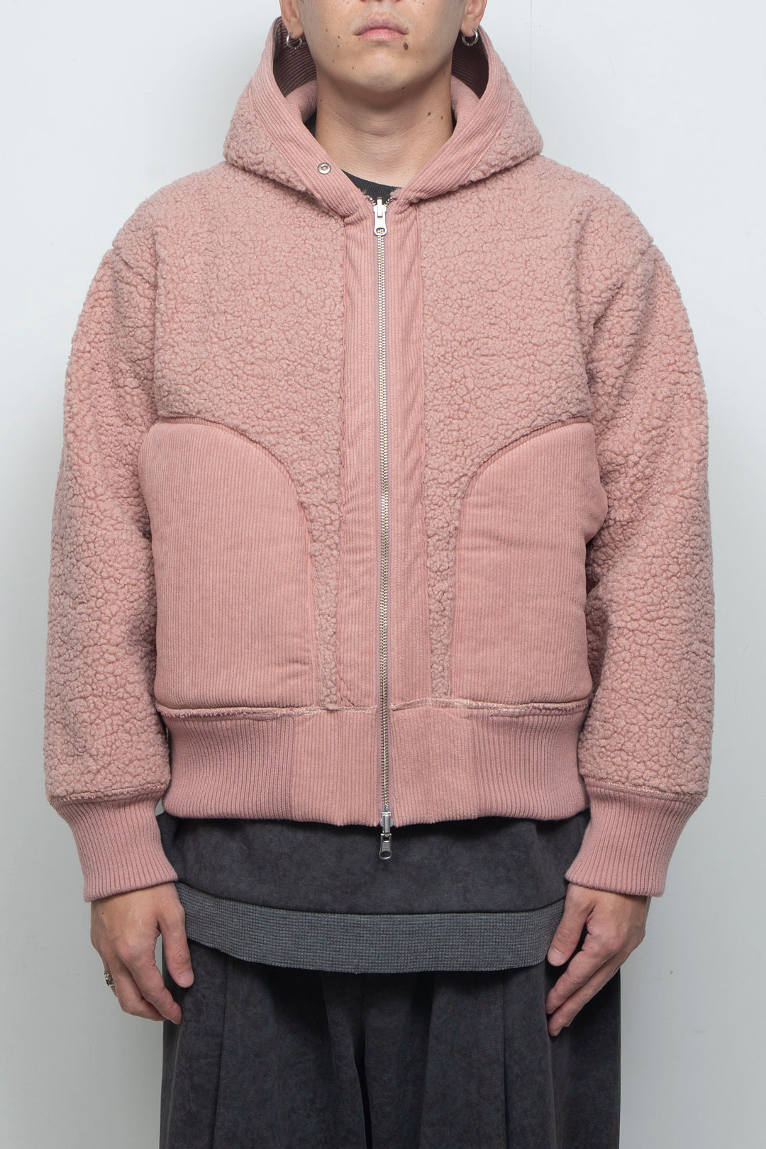 Corduroy Boa Mouton Reversible Split-Hoodie PINK