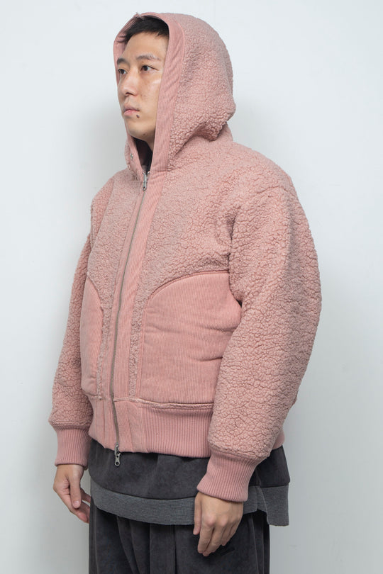 Corduroy Boa Mouton Reversible Split-Hoodie PINK