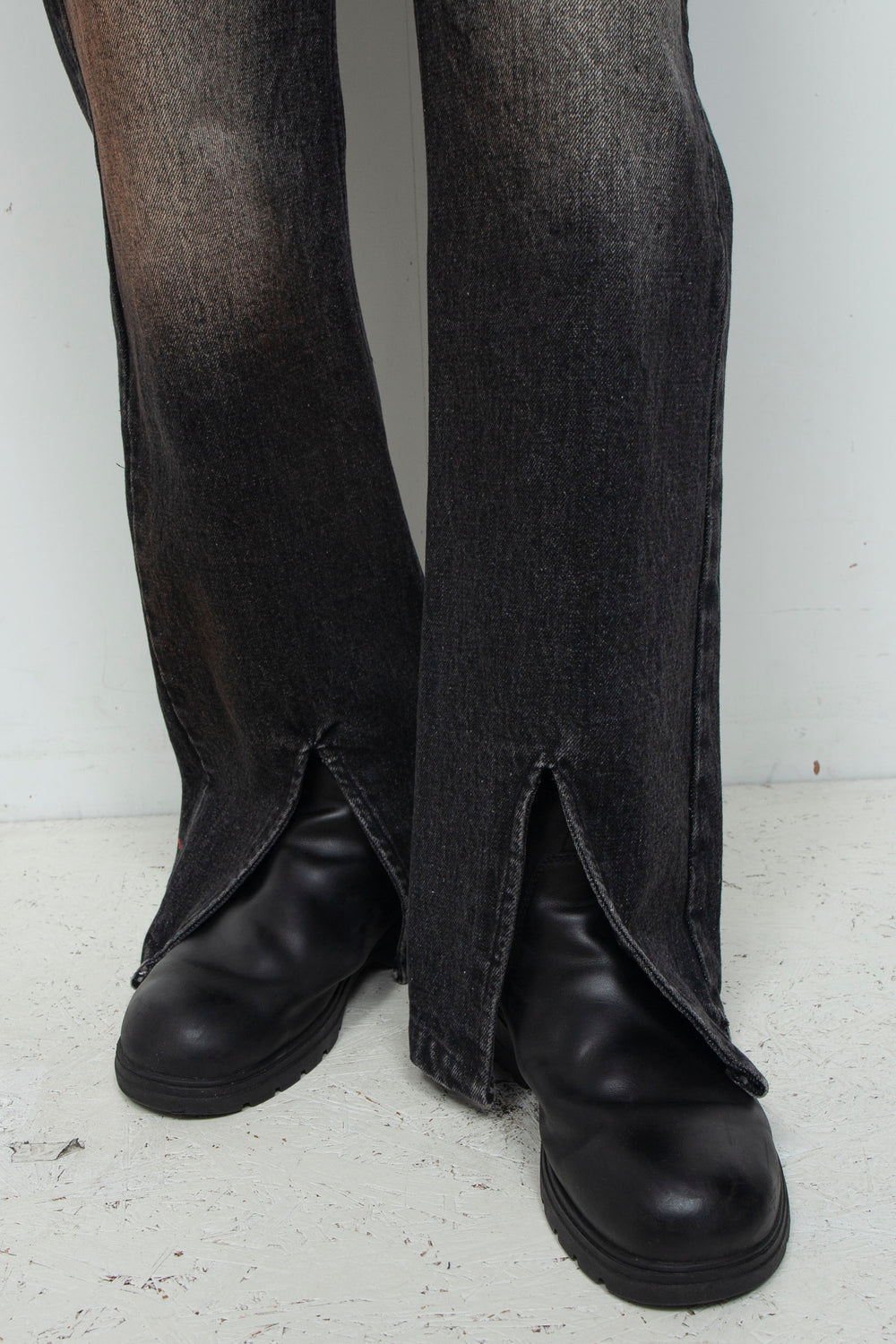 Fade Washed Flare Pants Black