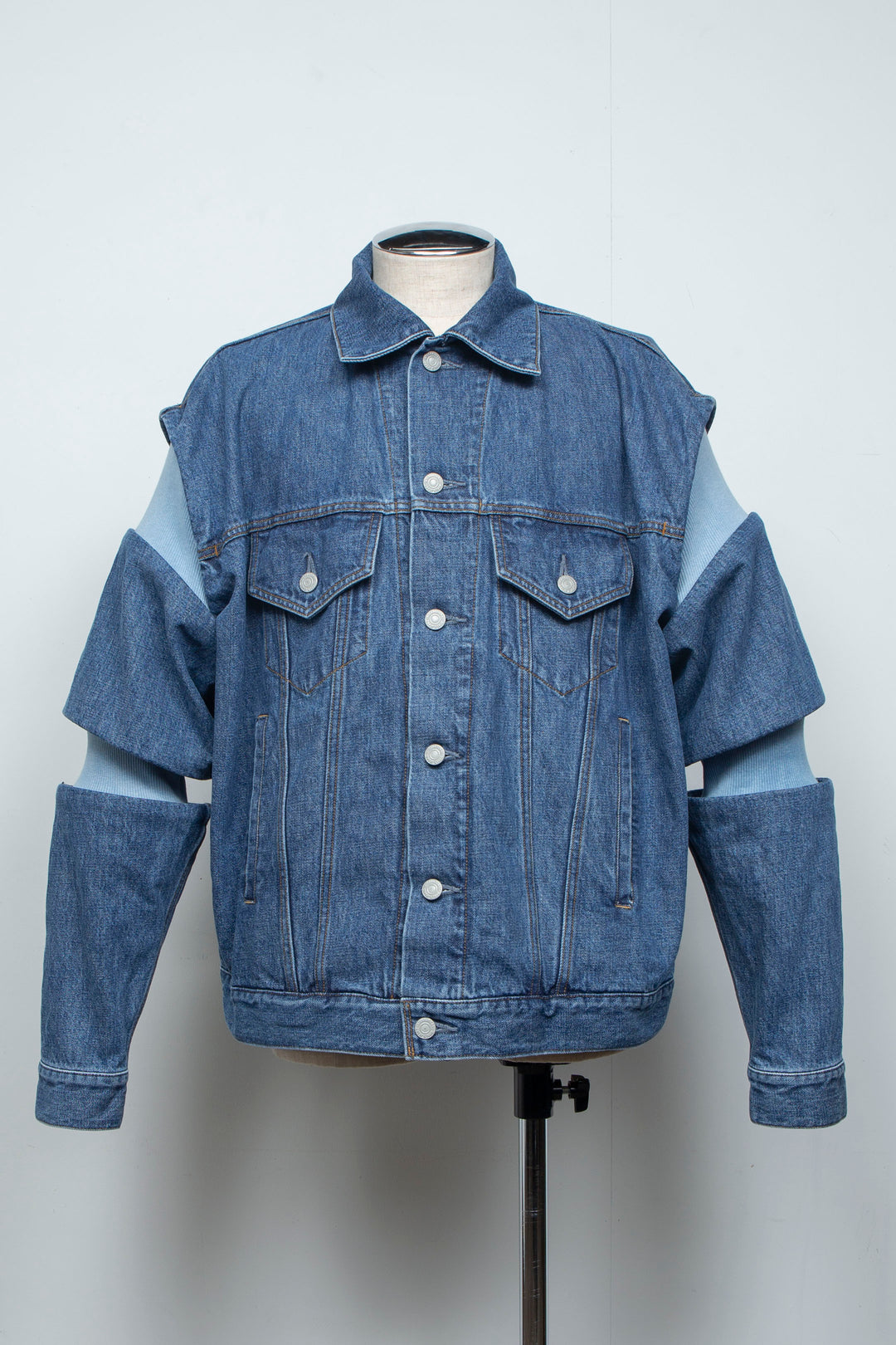 Rib Knit-Denim Jacket Indigo
