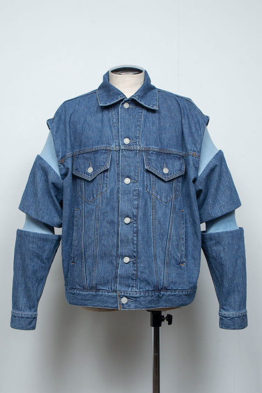 Rib Knit-Denim Jacket Indigo