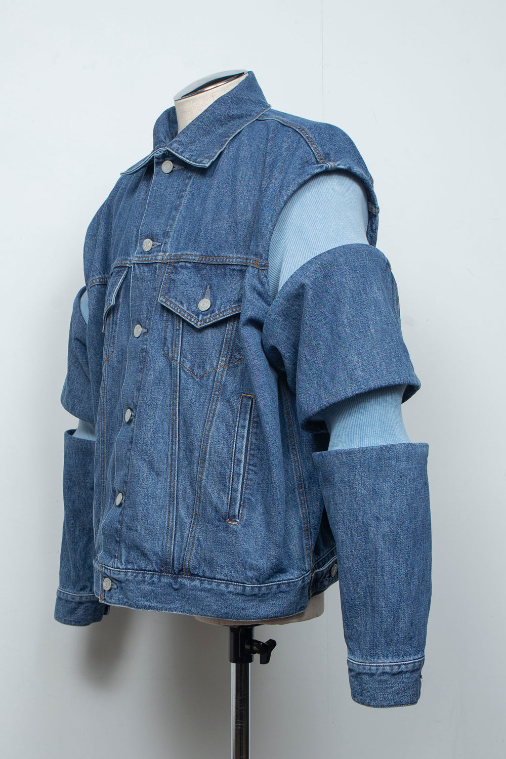 Rib Knit-Denim Jacket Indigo