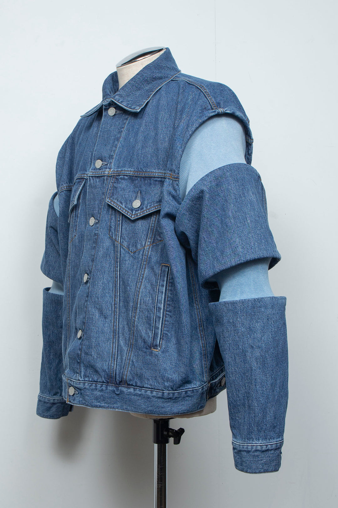 Rib Knit-Denim Jacket Indigo