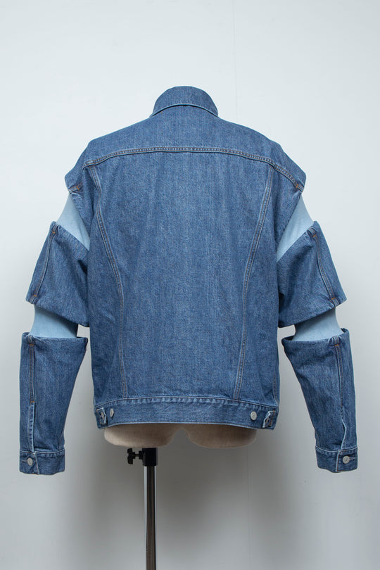 Rib Knit-Denim Jacket Indigo