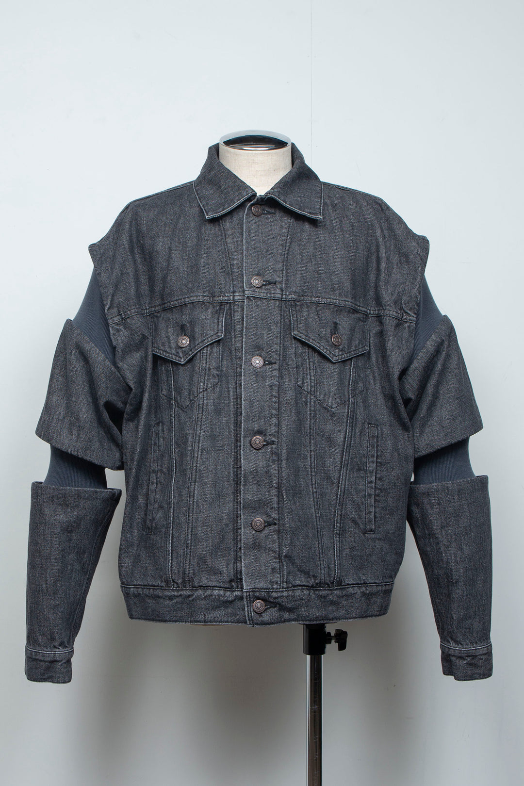 Rib Knit Denim Jacket Black