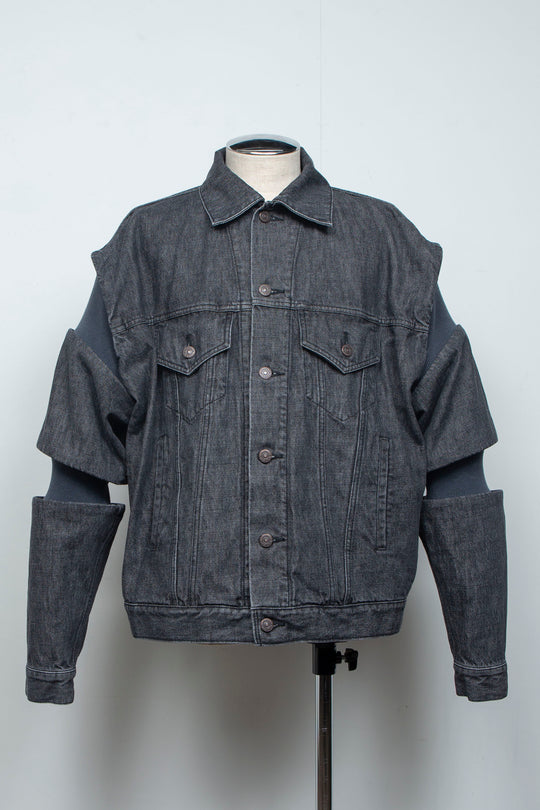 Rib Knit Denim Jacket Black