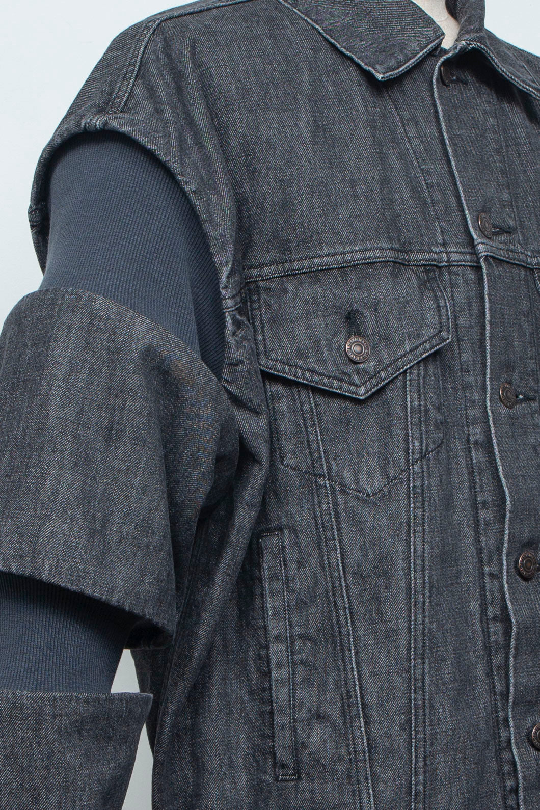 Rib Knit Denim Jacket Black