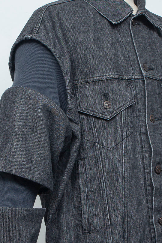 Rib Knit Denim Jacket Black
