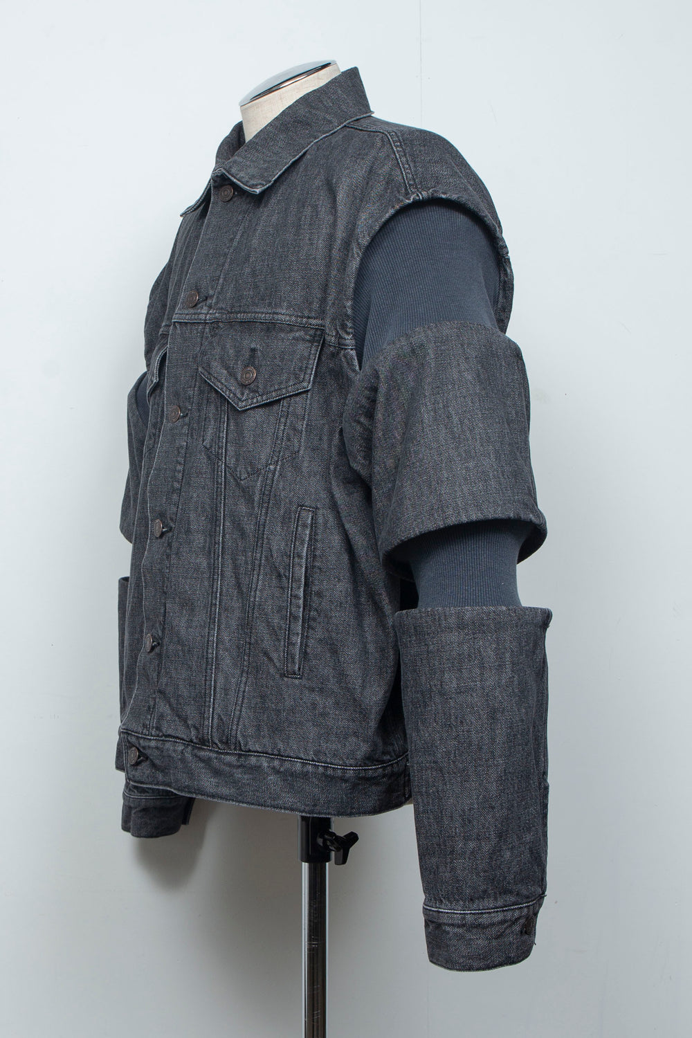 Rib Knit Denim Jacket Black