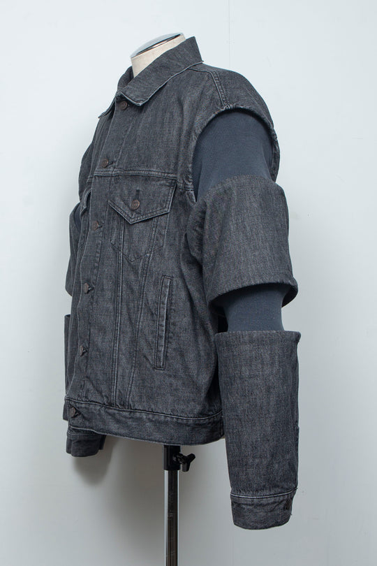 Rib Knit Denim Jacket Black