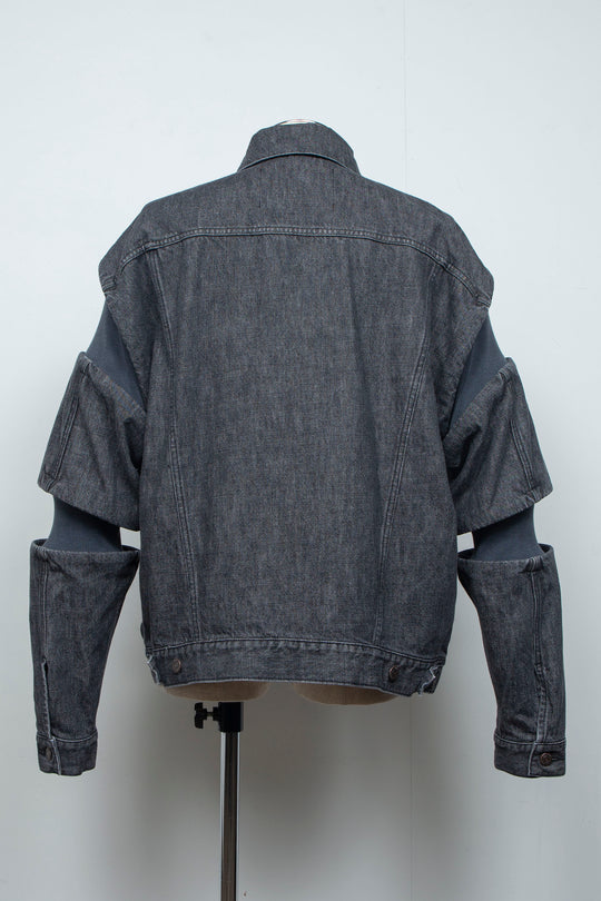 Rib Knit Denim Jacket Black
