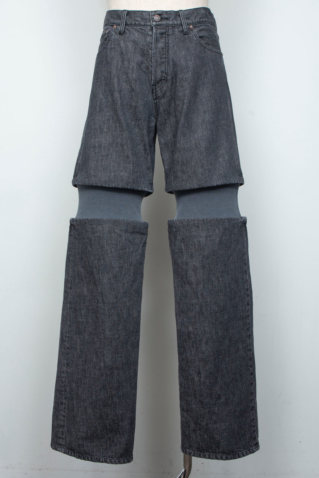 Rib Knit Denim Bottoms Black