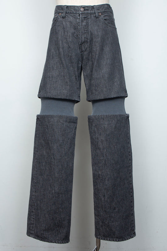 Rib Knit Denim Bottoms Black