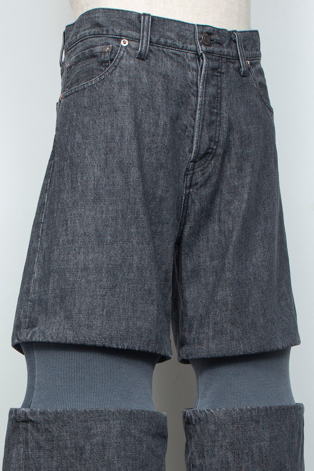 Rib Knit Denim Bottoms Black