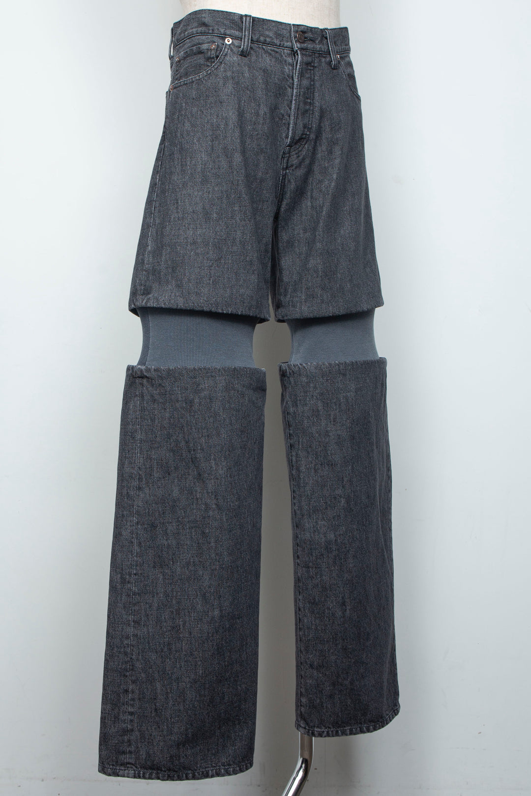 Rib Knit Denim Bottoms Black