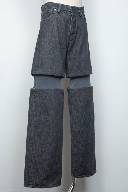 Rib Knit Denim Bottoms Black