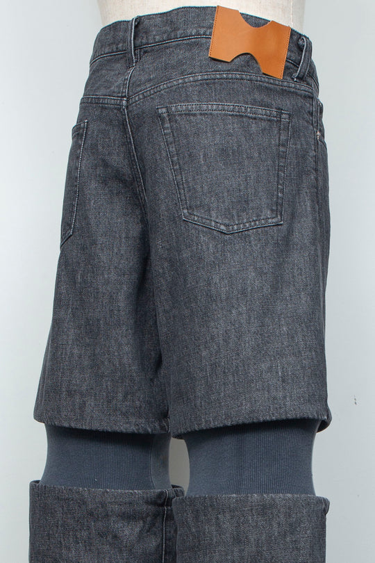 Rib Knit Denim Bottoms Black