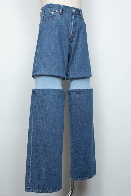 Rib Knit Denim Bottoms Indigo