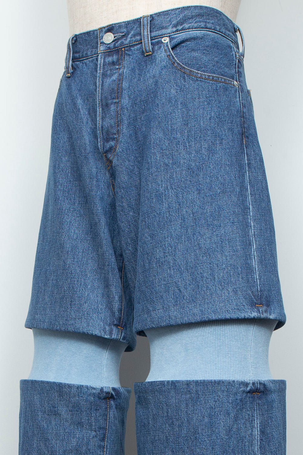 Rib Knit Denim Bottoms Indigo