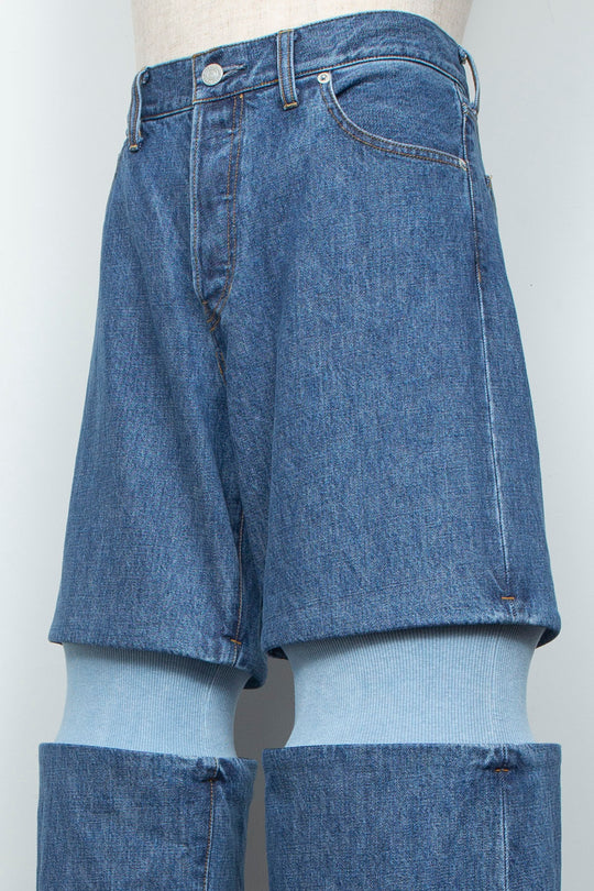 Rib Knit Denim Bottoms Indigo