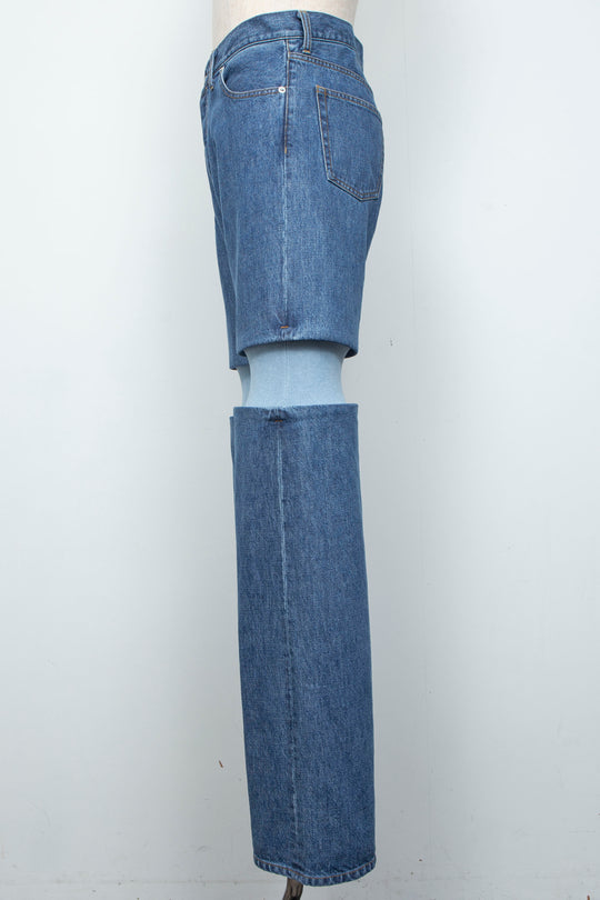 Rib Knit Denim Bottoms Indigo