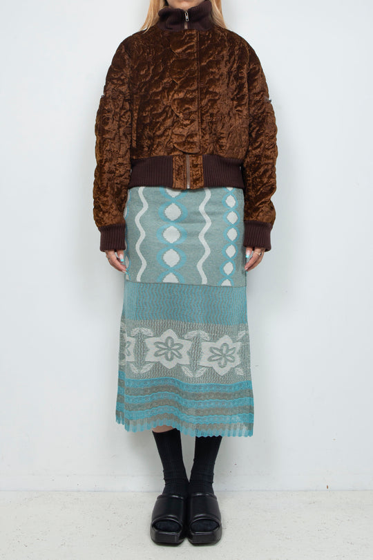Sazanka quilted velour bomber jacket Chocolate