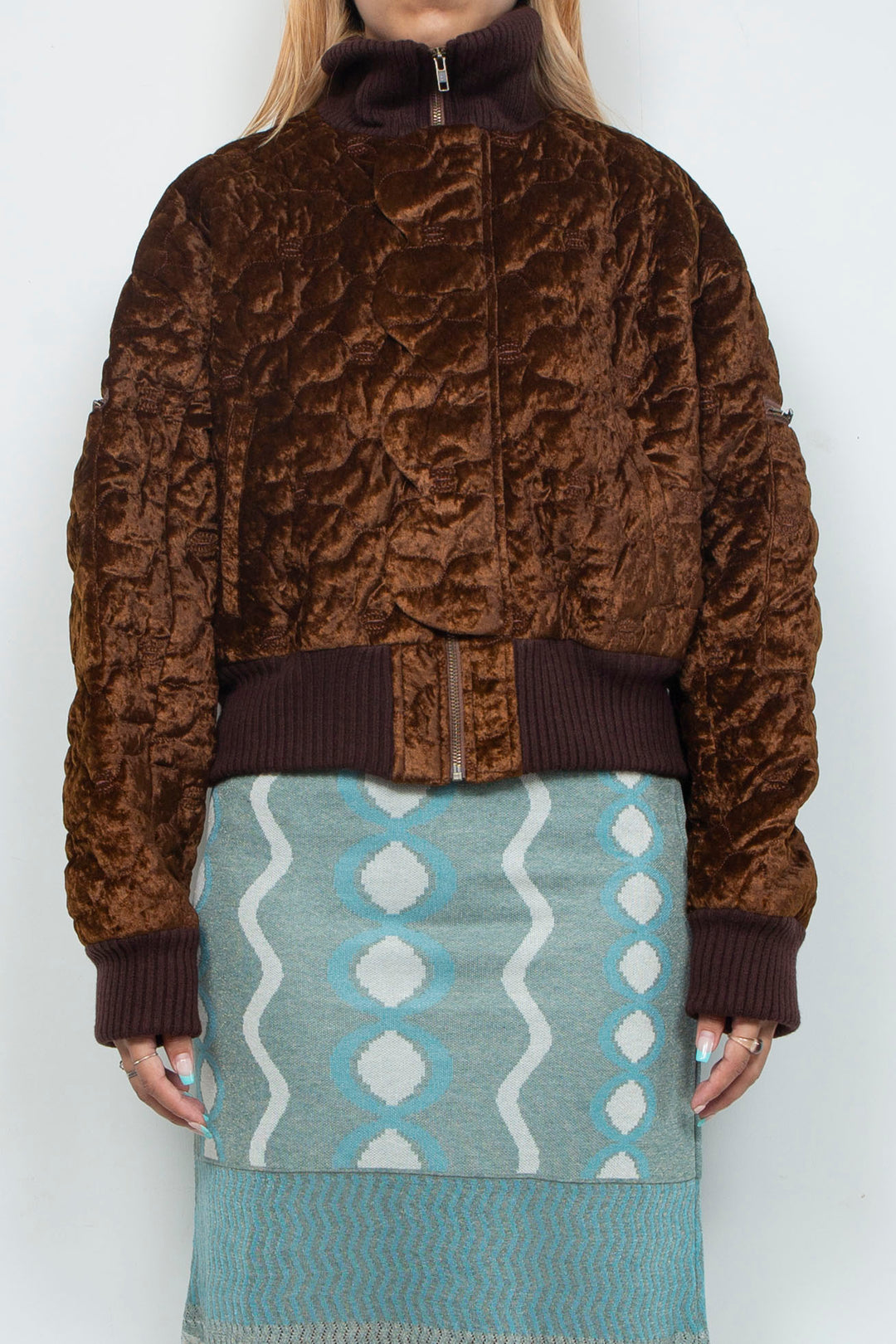 Sazanka quilted velour bomber jacket Chocolate