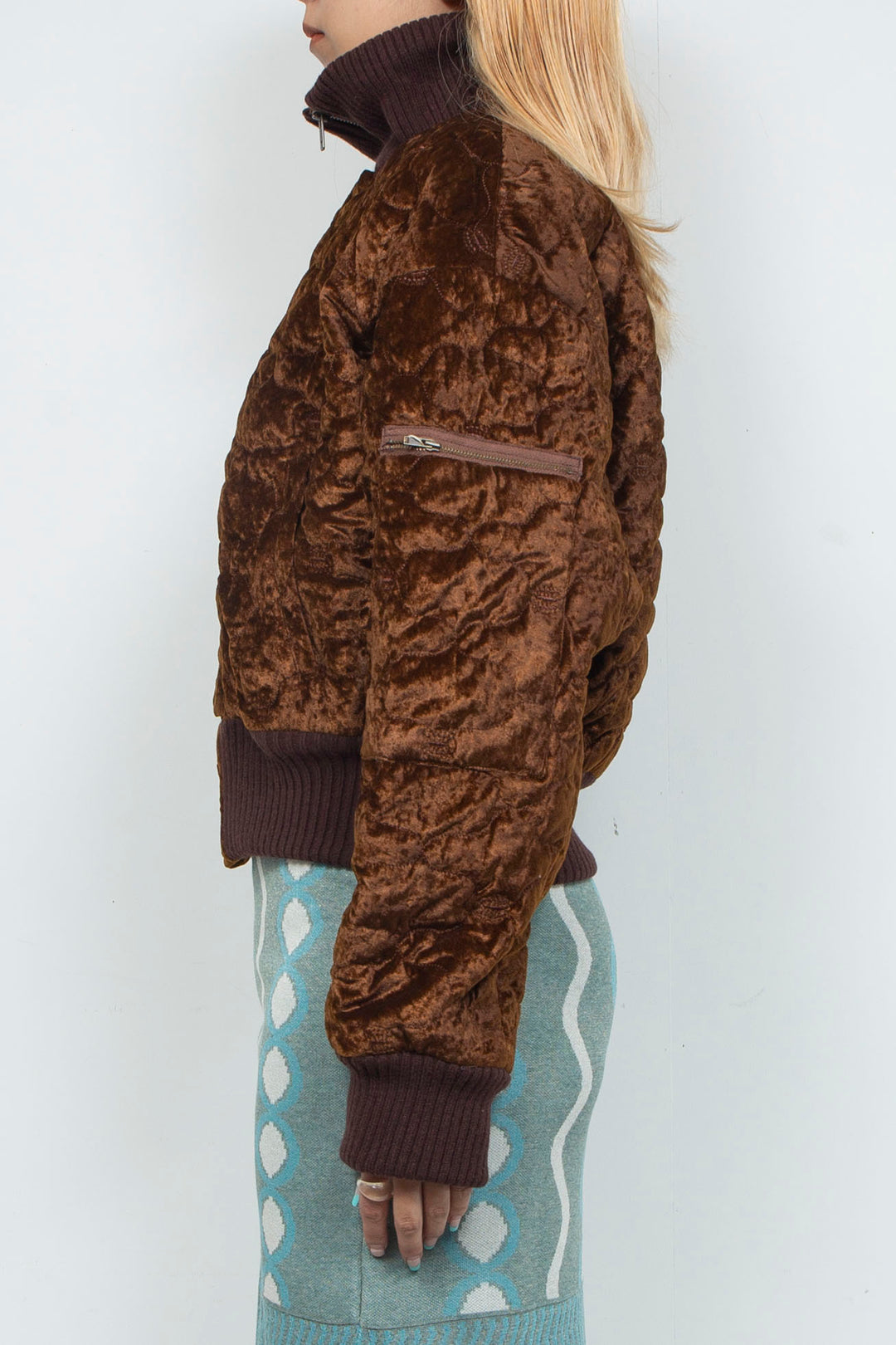 Sazanka quilted velour bomber jacket Chocolate