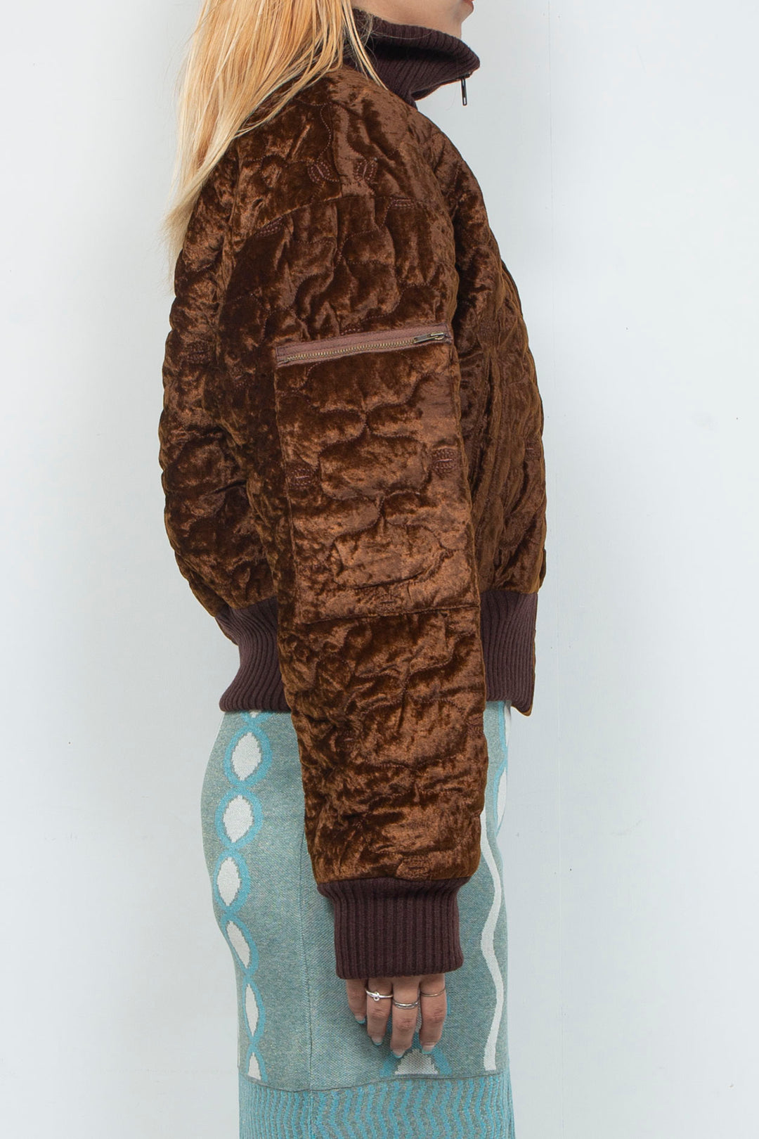 Sazanka quilted velour bomber jacket Chocolate