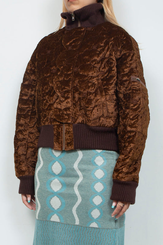 Sazanka quilted velour bomber jacket Chocolate
