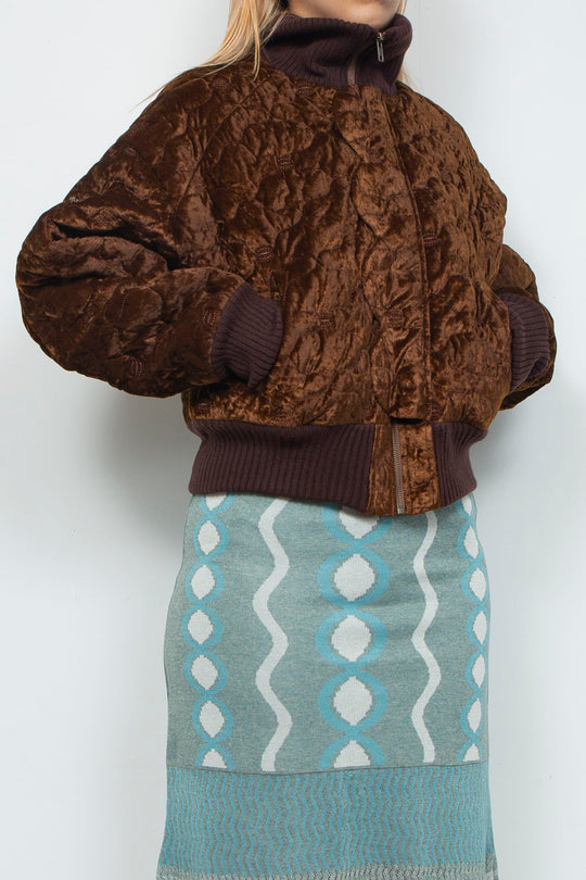 Sazanka quilted velour bomber jacket Chocolate