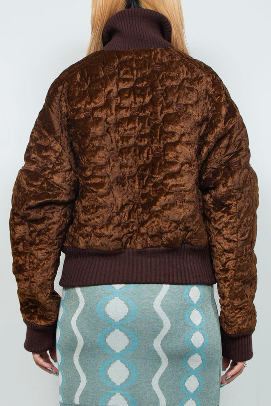 Sazanka quilted velour bomber jacket Chocolate